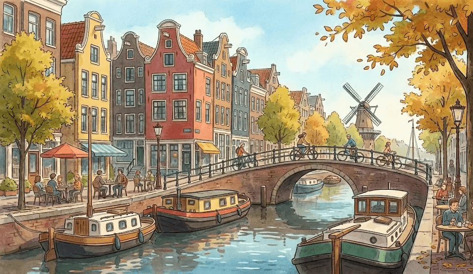Amsterdam cityscape illustration